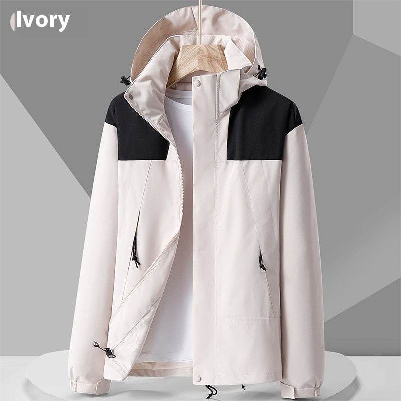 Hooded Windbreaker Unisex Fashion Colorblock Zip-up Jacket With Pockets Waterproof Outwear For Women Men Clothing - Mubimart