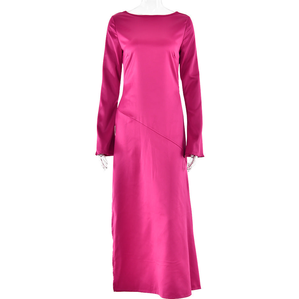 Trendy Long-sleeve Stitching Satin Formal Dress - Mubimart -  