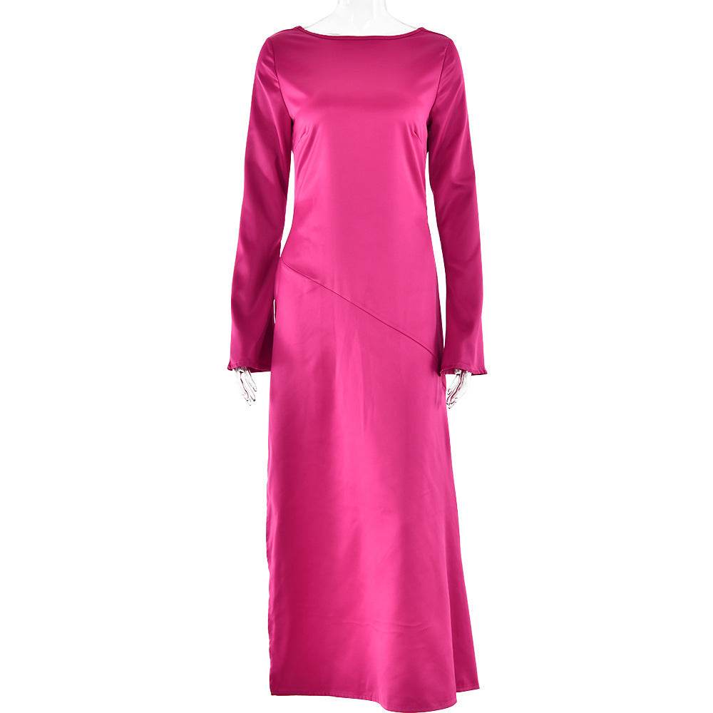 Trendy Long-sleeve Stitching Satin Formal Dress - Mubimart