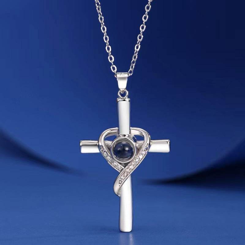 Languages I Love You Projection Necklace Pendant Love Cross Pendant Necklace Memorial Jewelry For Women - Mubimart