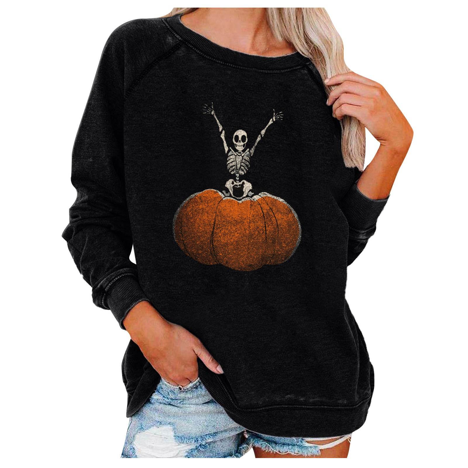 Loose Women's Tops Halloween Themed Sweatshirts - Mubimart