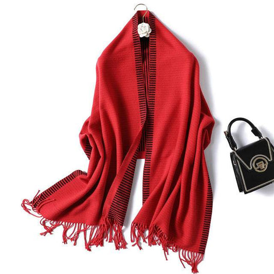 New Winter Scarf For Women Fashion Striped Cashmere Shawls - Mubimart