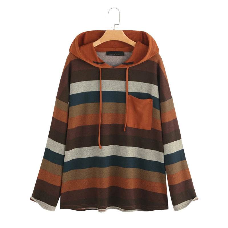Long sleeve striped plus size sweatshirt - Mubimart