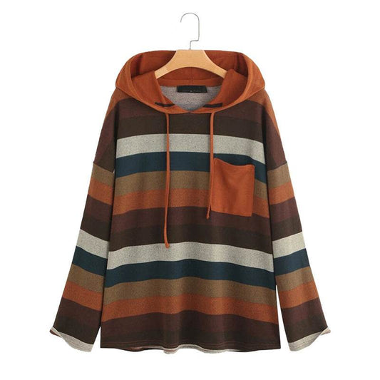 Long sleeve striped plus size sweatshirt - Mubimart