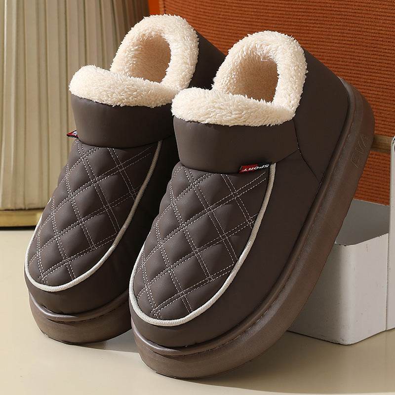 Winter Plush Cotton Shoes Warm Thick-bottom Waterproof Home Slippers All-match Indoor Outdoor Garden Shoes For Women - Mubimart