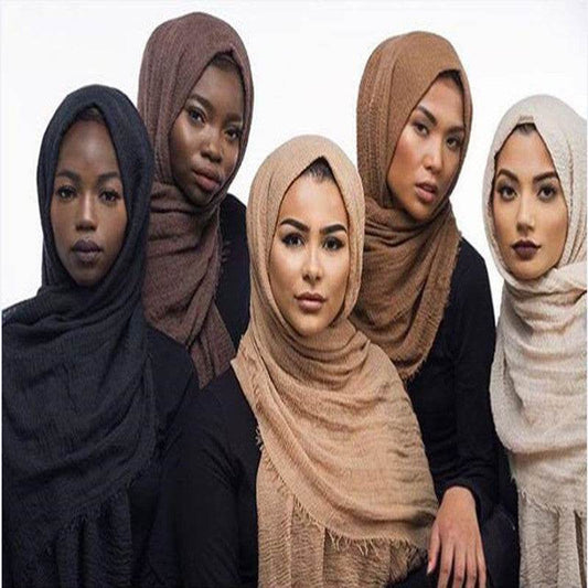 Bubble plain Scarf / cotton scarf fringes women soft solid hijab popular muffler shawls big Pashmina wrap hijab - Mubimart