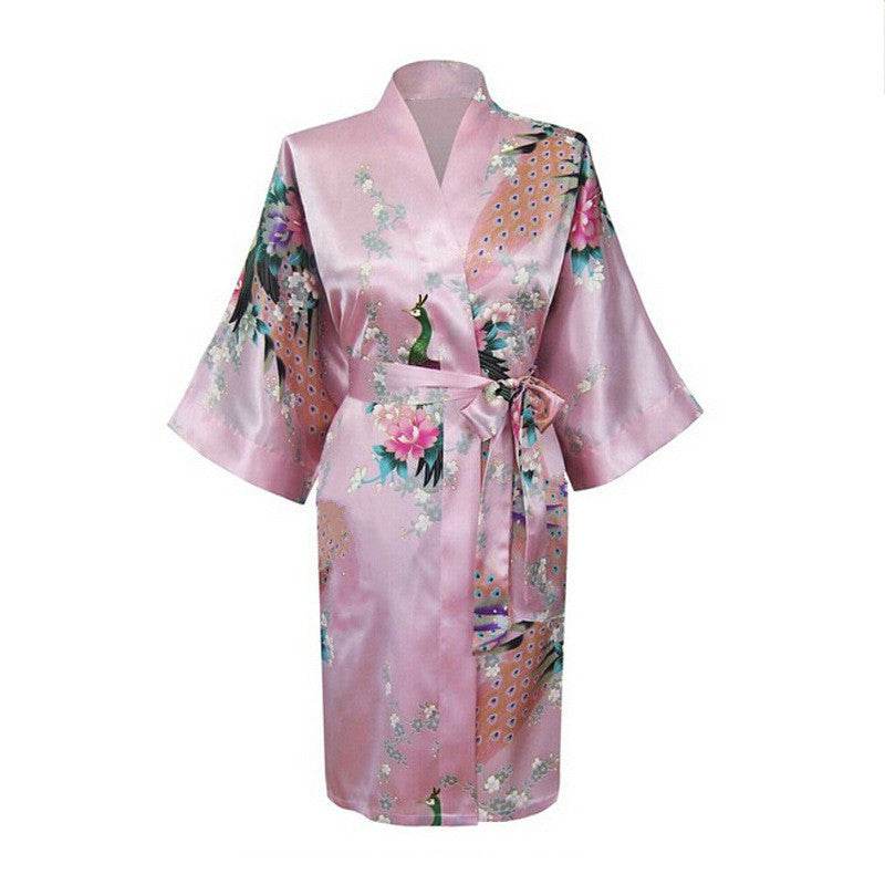 Silk nightgown peacock nightgown sexy cardigan - Mubimart