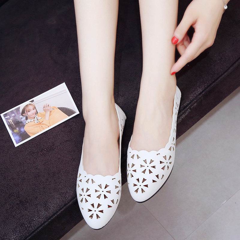 New Arrival Women Flats Shoes Flat Flat Heel Hollow Out Flower Shape Nude Shoes Pointed Toe Shoes zapatos mujer - Mubimart