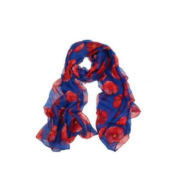 Red Poppy Scarf Print Long Scarves Flower - Mubimart