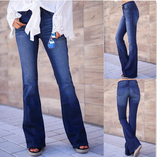 Women's mid-rise trousers bootcut jeans - Mubimart