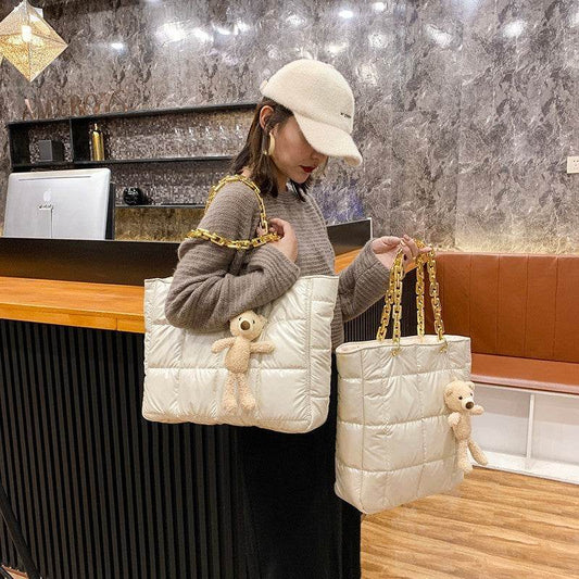 Thick Chain Tote Bags for Women Leather Big Shoulder Bag Ladies Large Capacity Shopper Purse Luxury Handbag - Mubimart