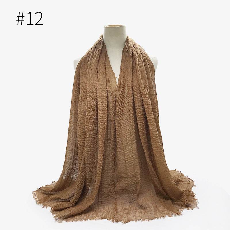 Bubble plain Scarf / cotton scarf fringes women soft solid hijab popular muffler shawls big Pashmina wrap hijab - Mubimart