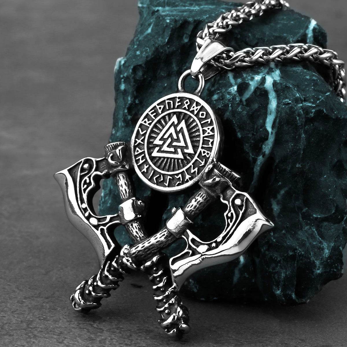 Mens Double Axe Stainless Steel Pendant Necklace - Mubimart