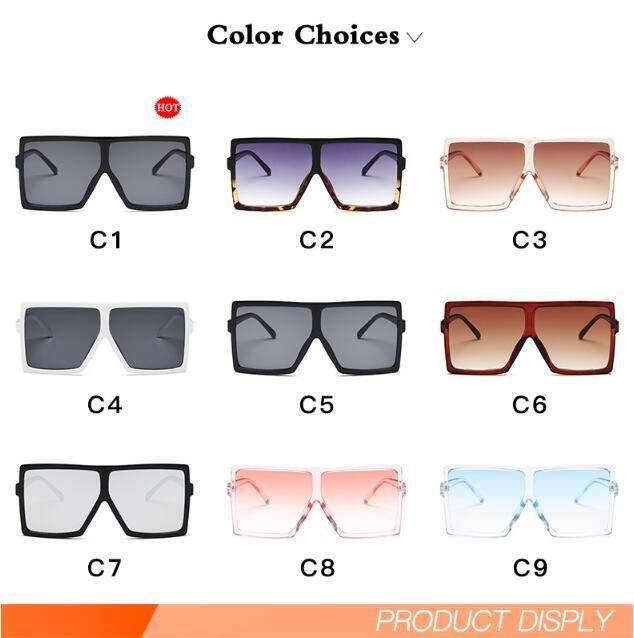 Oversized Women Sunglasses Square Brand Designer Big Frame - Mubimart
