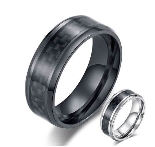 Black Carbon Fiber Inlay Men's Wedding Brand Ring Stainless Steel Jewelry Dropshopping 8mm - Mubimart