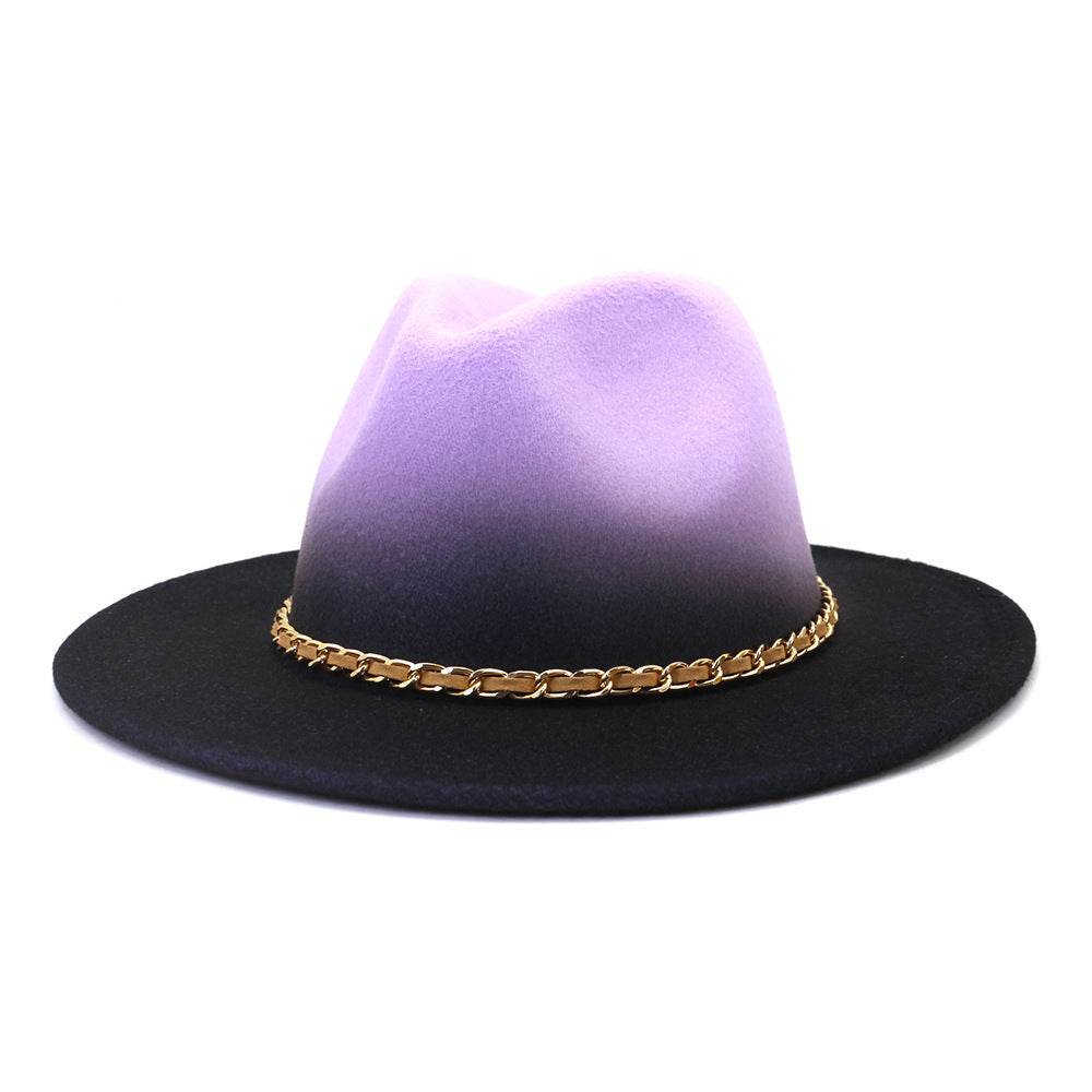 Painted Woolen Fedora British Ladies Broad-brimmed Hat - Mubimart