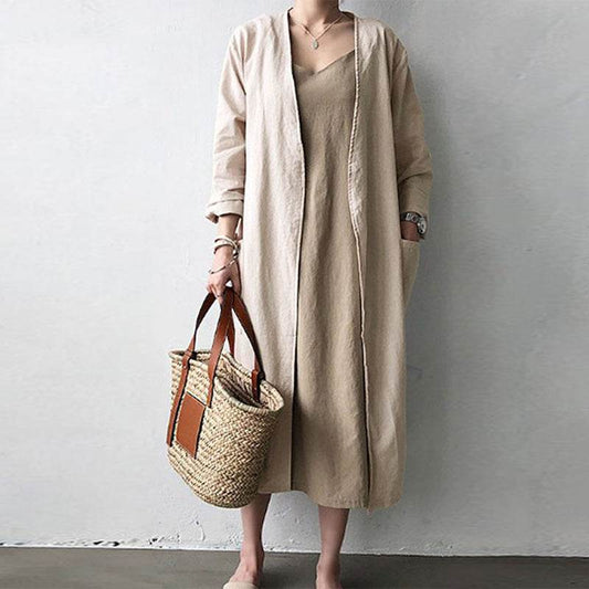 Solid color plus size loose cardigan jacket - Mubimart