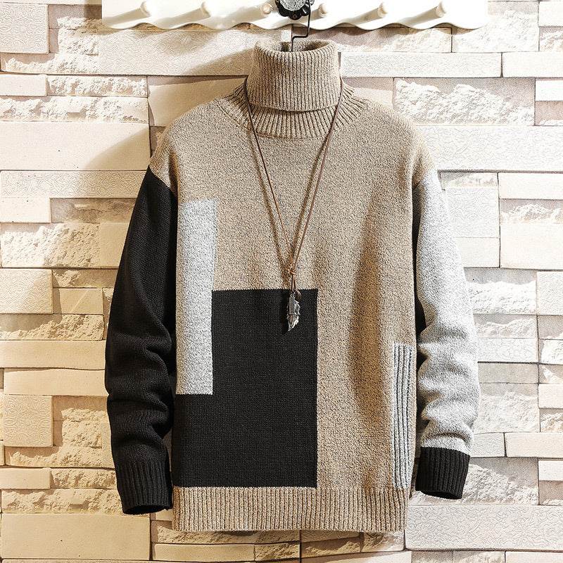 Loose Turtleneck Color-Block Pullover Sweater Plus Size Fashion Trend Casual Sweater - Mubimart