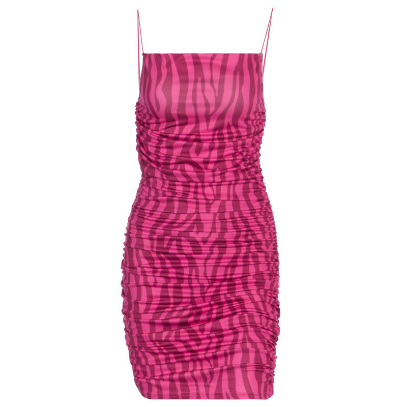 Striped pleated camisole dress - Mubimart -  