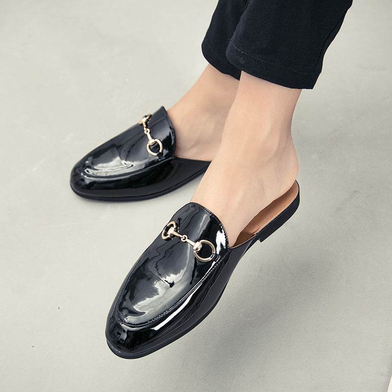 Summer Men's Bright Leather Semi-slipper Sandals - Mubimart