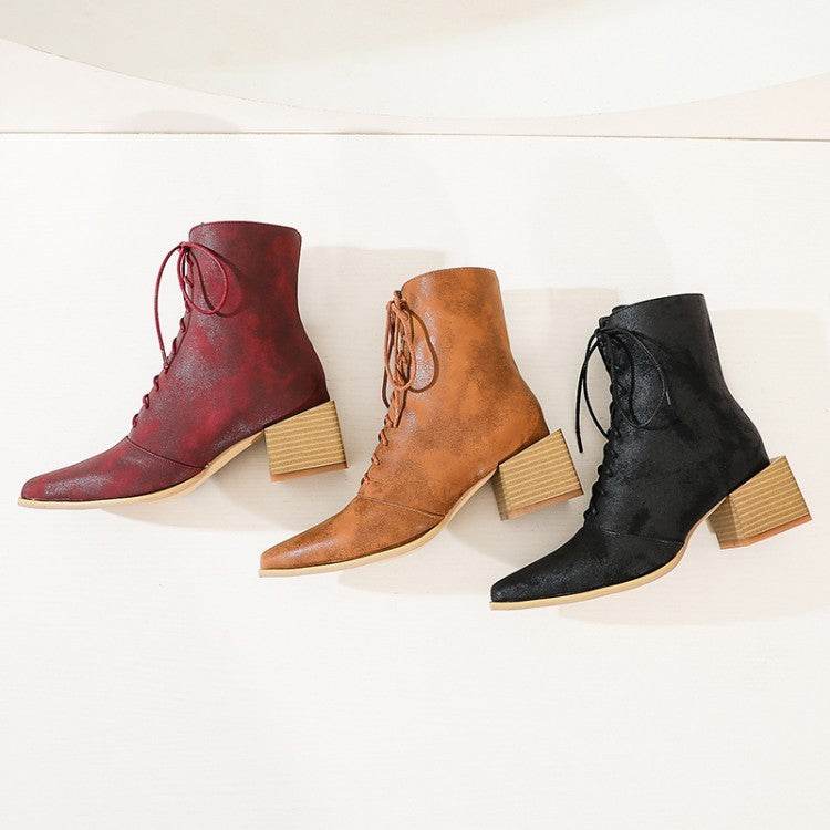 Martin Boots Women Thick Heel Pointed Toe Zipper Short Boots Women - Mubimart