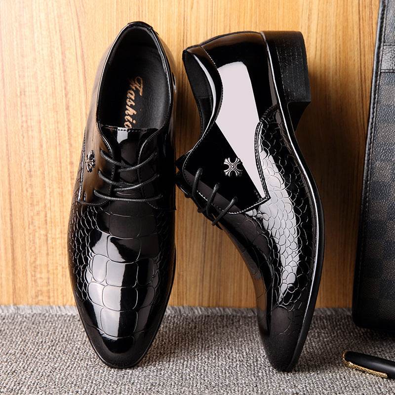 Shiny Lace-Up Single Shoes Fashion Dress Shoes - Mubimart