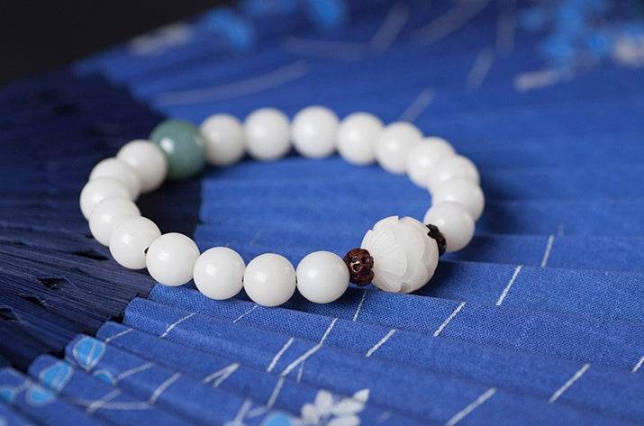 Natural white jade Bodhi bracelets beads bracelets women's simple Bodhi bracelets transfer beads - Mubimart