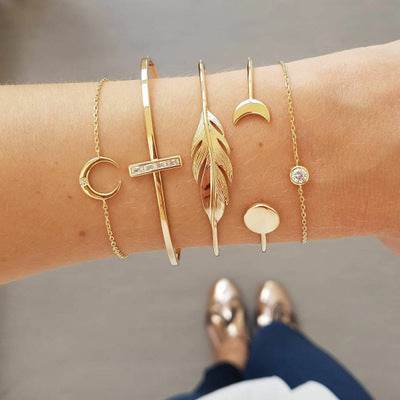 Trendy Gold Silver Crystal Leaf Moon Arrow Cat Bracelet set for Women Geometric Adjustable Bracelet Bangle Pulseiras - Mubimart