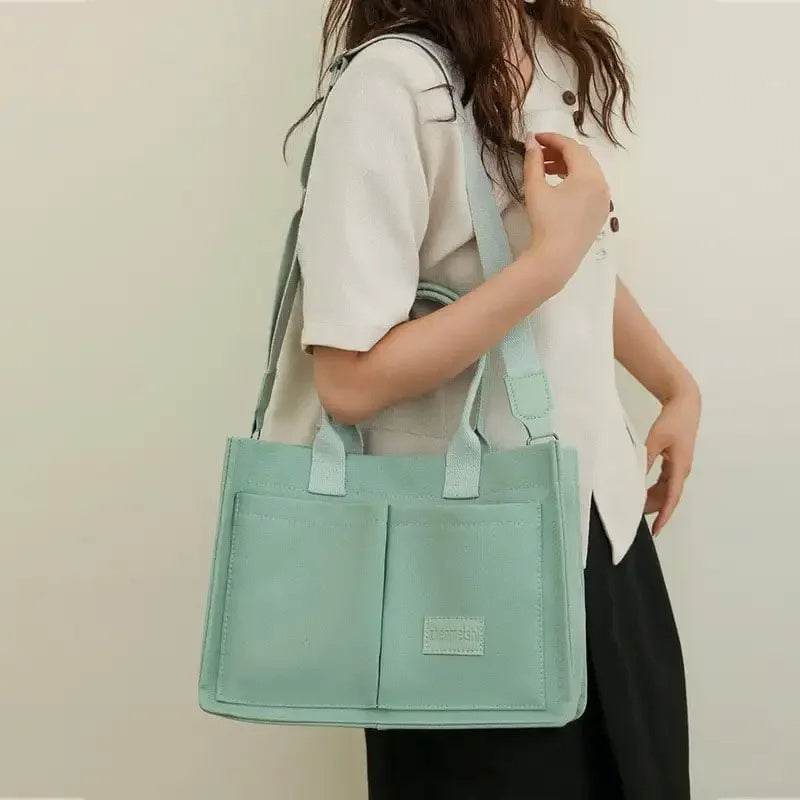 Casual Daily Canvas Tote Shoulder Bags Women Mommy Bag Large Capacity Messenger Multi Pocket Crossbody Chic Reusable Hand Bag - Mubimart