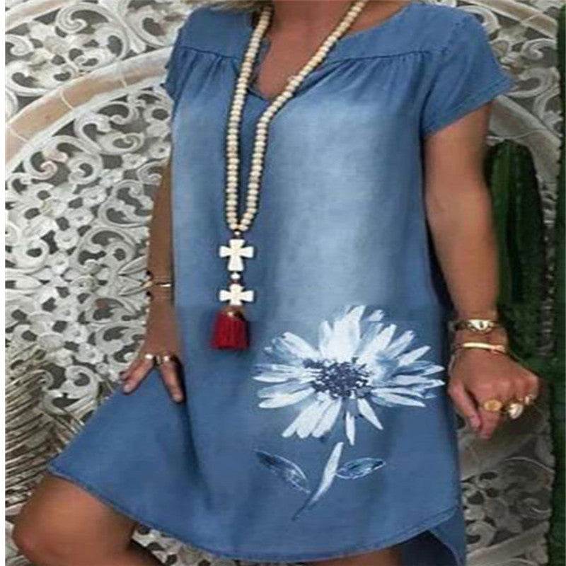 Flower denim dress - Mubimart