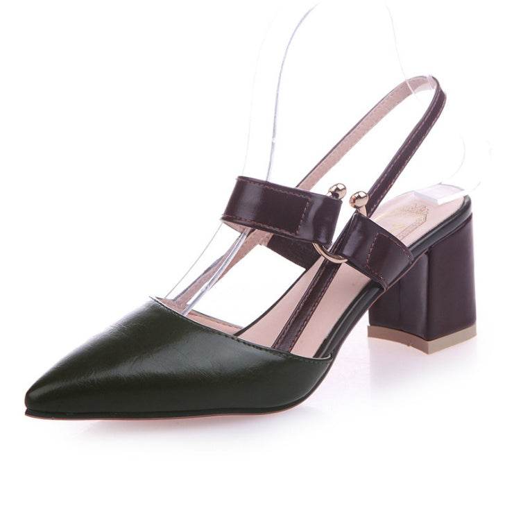 new hollow coarse sandals high-heeled shallow mouth pointed baotou shoes work shoes women Female sexy high heels B1284 - Mubimart