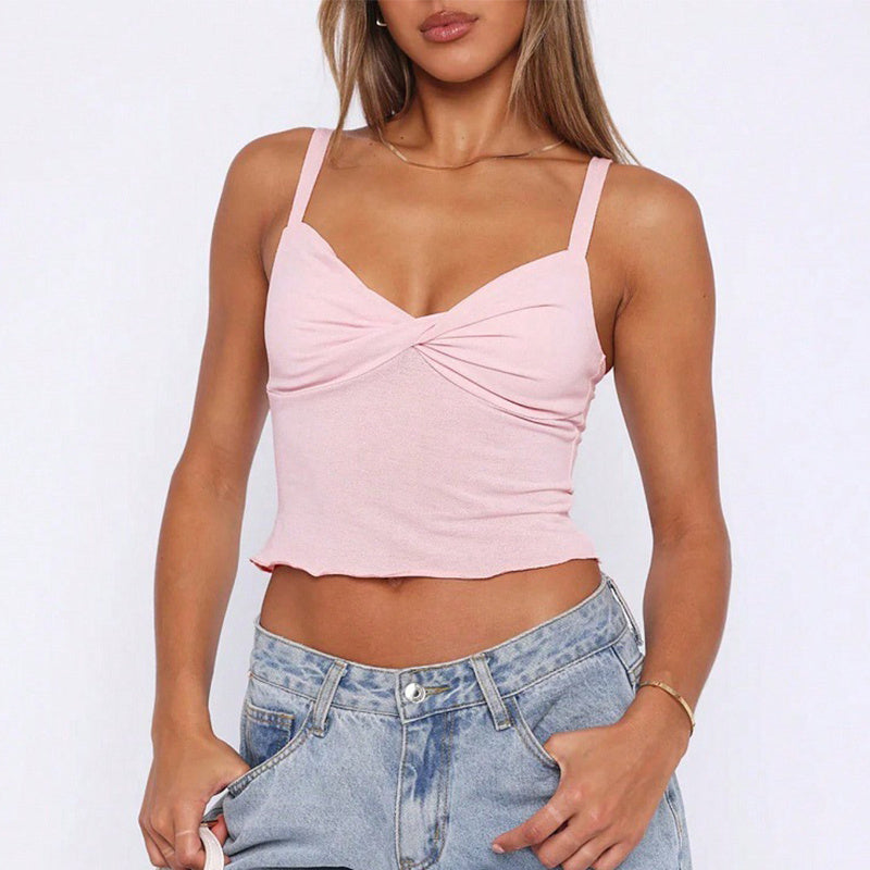 New Y2K V-neck Camisole Summer Versatile Sexy Short Top Girl Street Style Womens Clothing - Mubimart -  