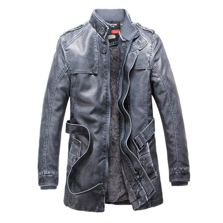 Men's leather trench coat - Mubimart
