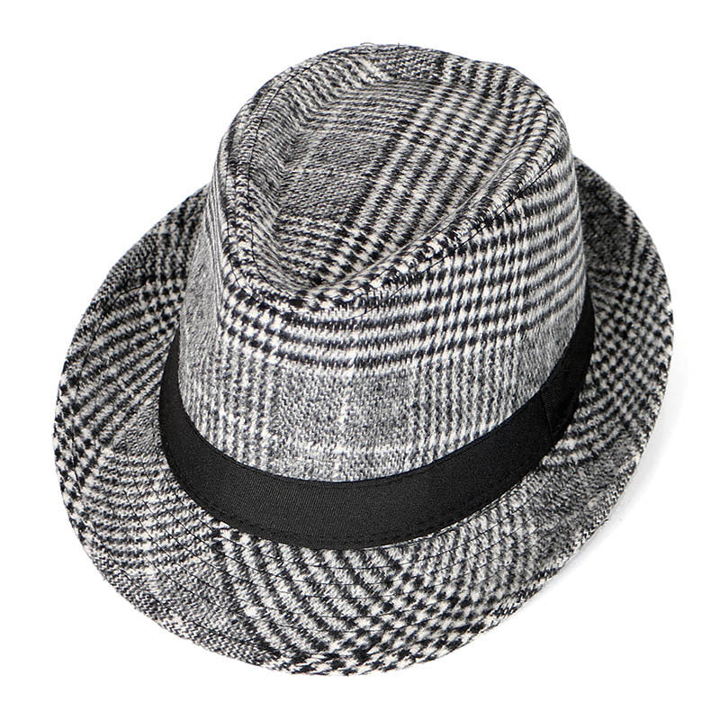 Herfst en winter nieuwe wollen stoffen heren hoge hoed heren Britse retro mode geruite fedora hoed