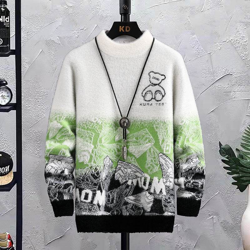 Fashion Patchwork Hip Hop Crew Neck Sweater Mens - Mubimart