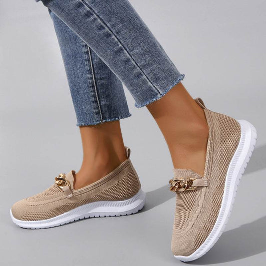 Chain Flats Shoes Women Mesh Sports Walking Shoes - Mubimart