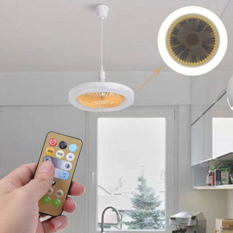 26cm Round Remote Control Ceiling Fan With E27 30W LED Lamp Hanging Fan Home Room Office Air Cooling Fan Light - Mubimart