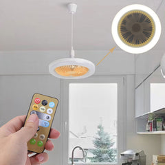 26cm Round Remote Control Ceiling Fan With E27 30W LED Lamp Hanging Fan Home Room Office Air Cooling Fan Light - Mubimart - Ceiling Fans 