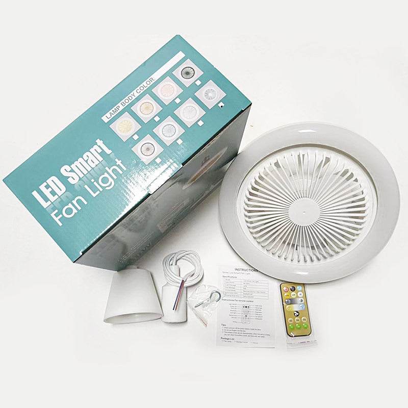 26cm Round Remote Control Ceiling Fan With E27 30W LED Lamp Hanging Fan Home Room Office Air Cooling Fan Light - Mubimart