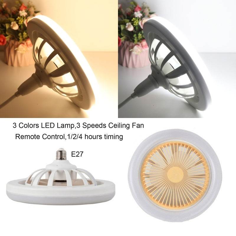 26cm Round Remote Control Ceiling Fan With E27 30W LED Lamp Hanging Fan Home Room Office Air Cooling Fan Light - Mubimart