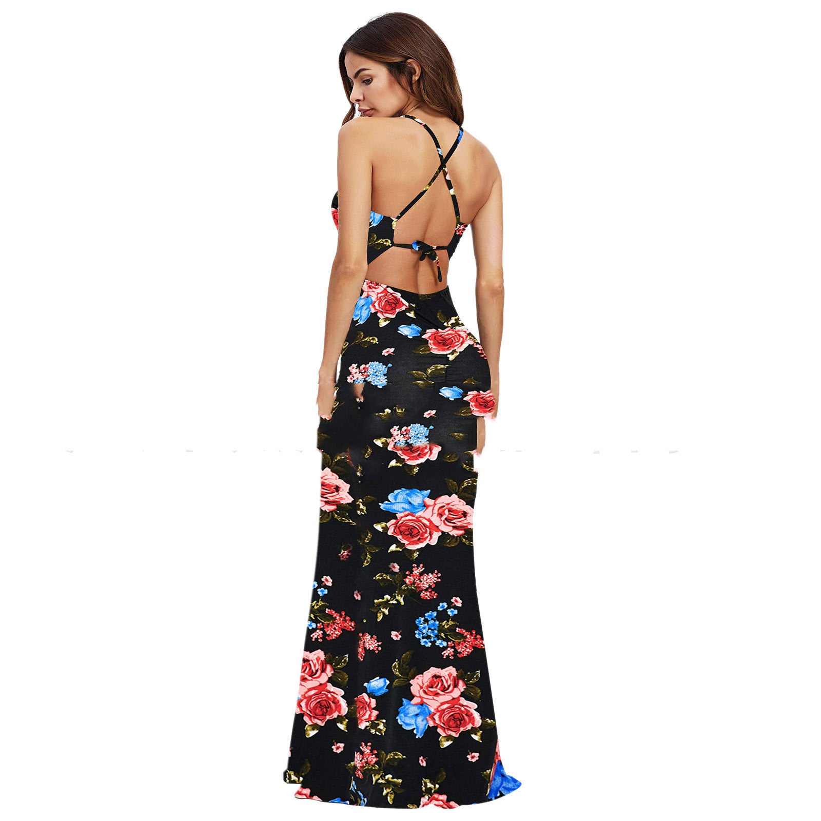 Women's Corset Milk Silk Maxi Suspender Print Dress - Mubimart -  