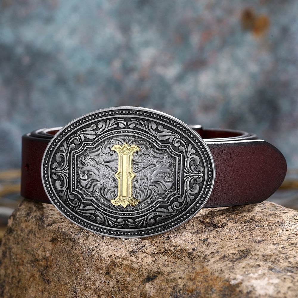 Men's And Women's Floral Letter Buckle Belts - Mubimart