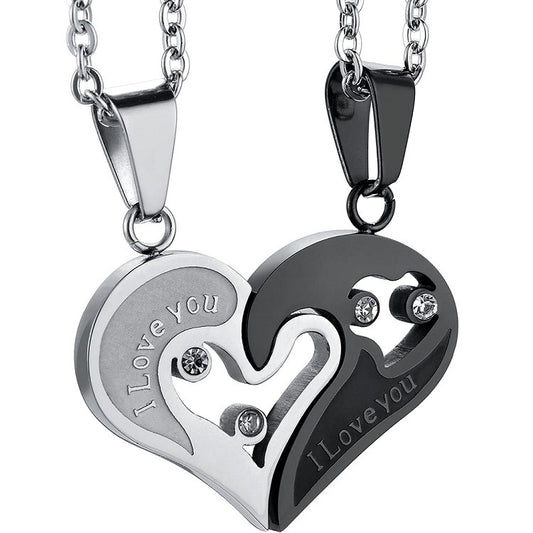 Heart-to-heart Couple Necklace With Diamonds Love Creative
