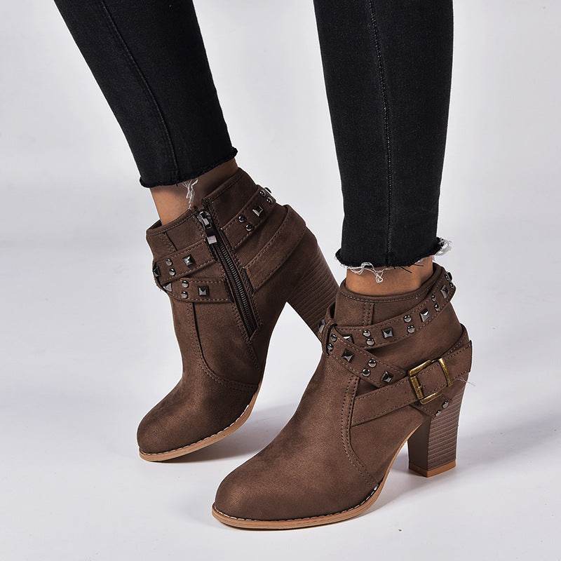 Studded High Heel Booties - Mubimart