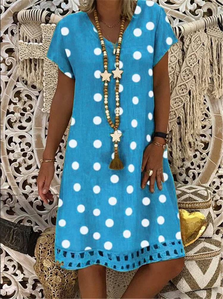 V-neck print midi dress - Mubimart