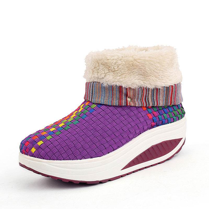 Winter plus velvet sneakers women Korean knitting - Mubimart