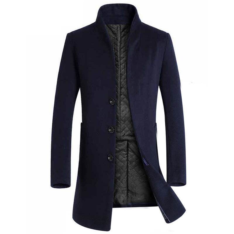 Men's long coat woolen coat trench coat - Mubimart