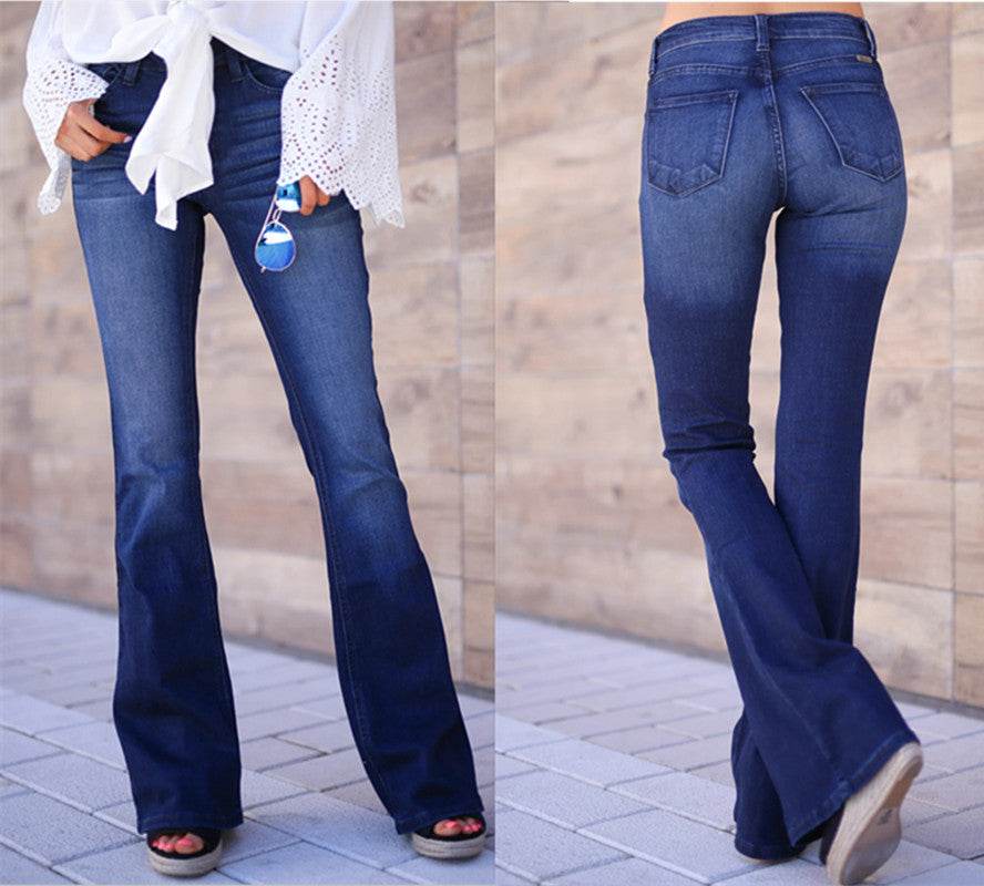 Women's mid-rise trousers bootcut jeans - Mubimart
