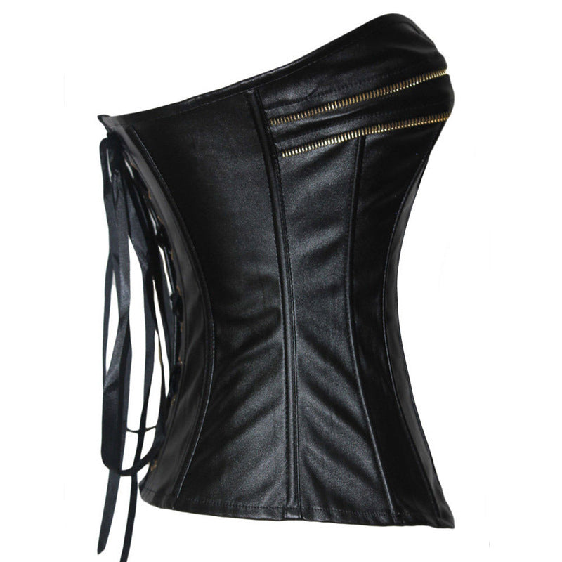 Court Shaper European And American PU Leather Zipper Postpartum Corset Waist - Mubimart -  