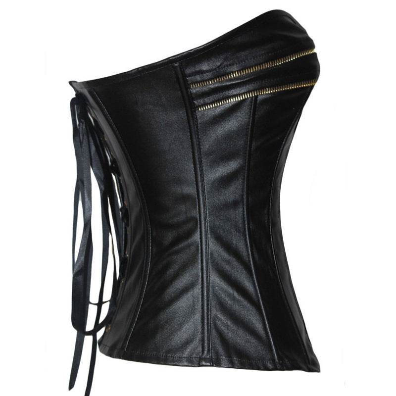 Court Shaper European And American PU Leather Zipper Postpartum Corset Waist - Mubimart